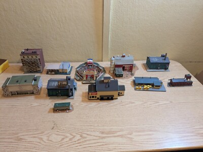 Lot of 11 N Scale Buildings - Circus, Gas Station, Factory, Store, Barn