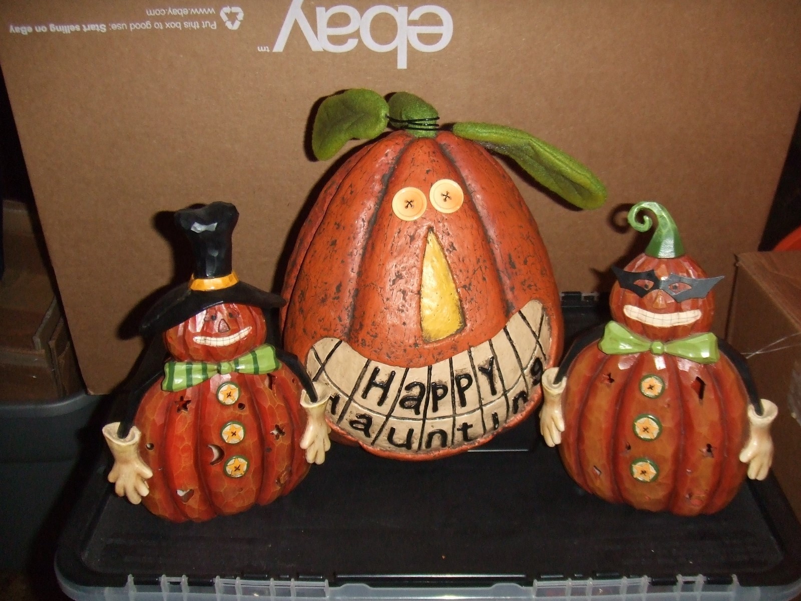 FOLK ART 3pc SET RESIN HALLOWEEN PUMPKIN PEOPLE DECORATION 1-14