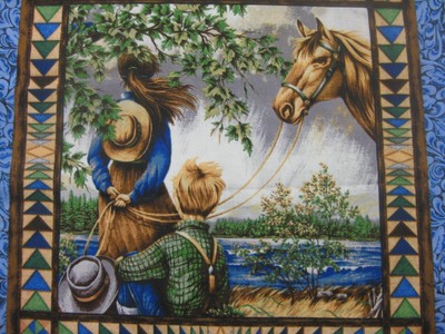 Point of view Horse Children Pillow panel Fabric 4 pp 2 of each border attached