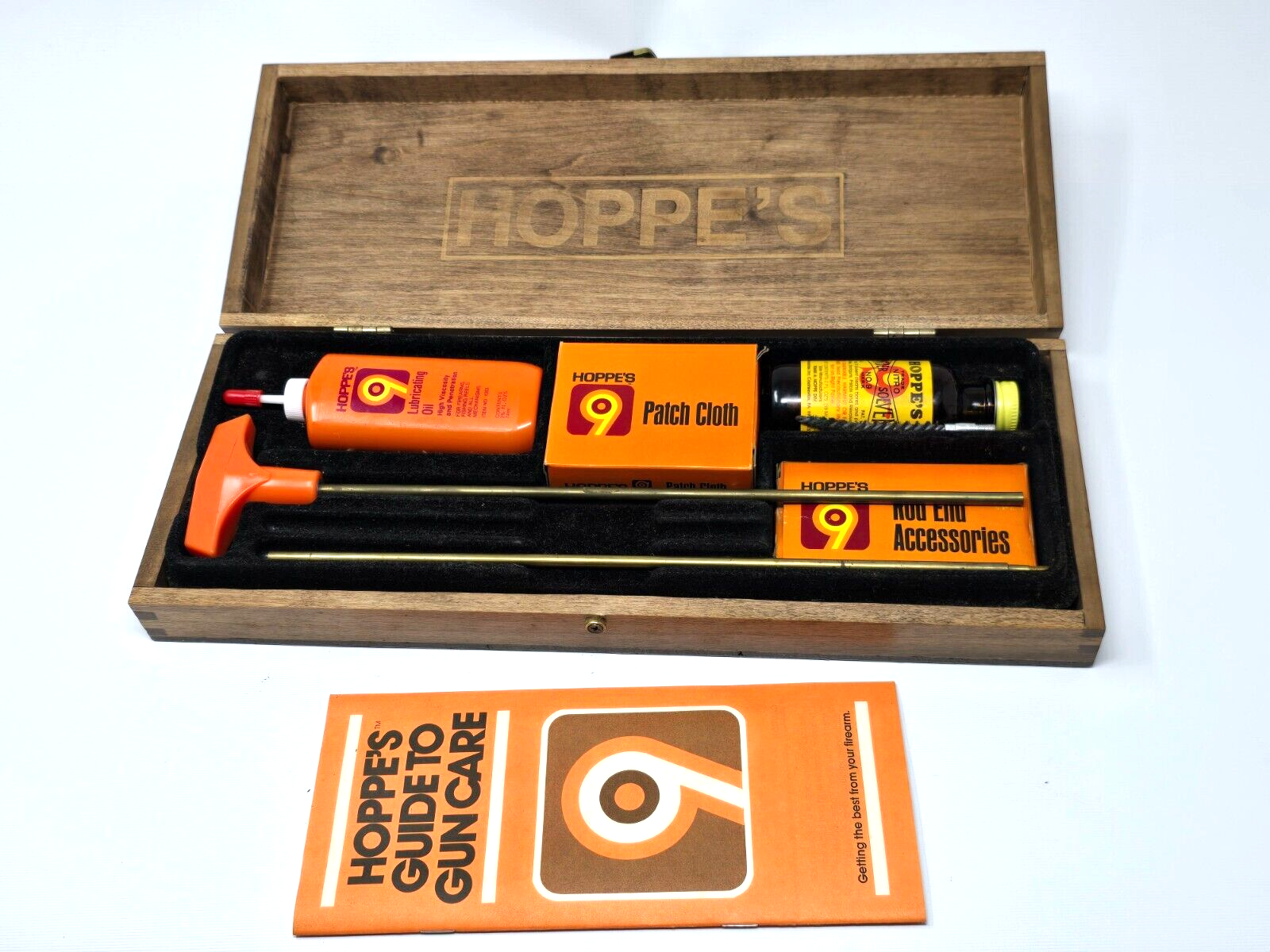 Vintage Hoppe's #9 Cleaning Kit Wood Box Hunting Gun PARTIAL