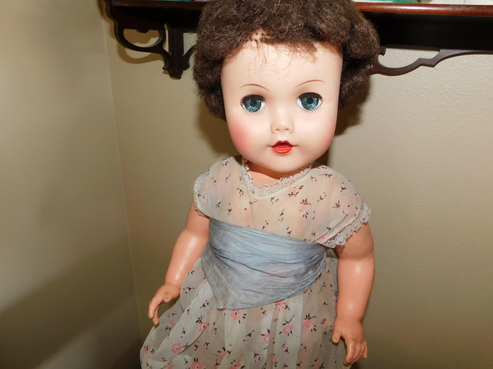 1960's J Cey Drink and Wet Doll Vintage 20 Inch in TLC Silk Dress