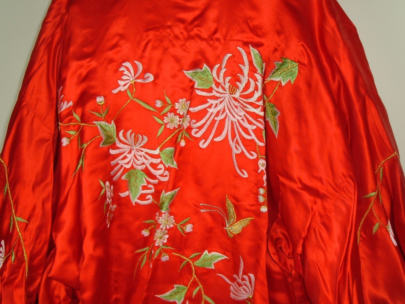 Vtg Silk Blend Embroidered Kimono High Class Garment Manufacturing Red Free Sz