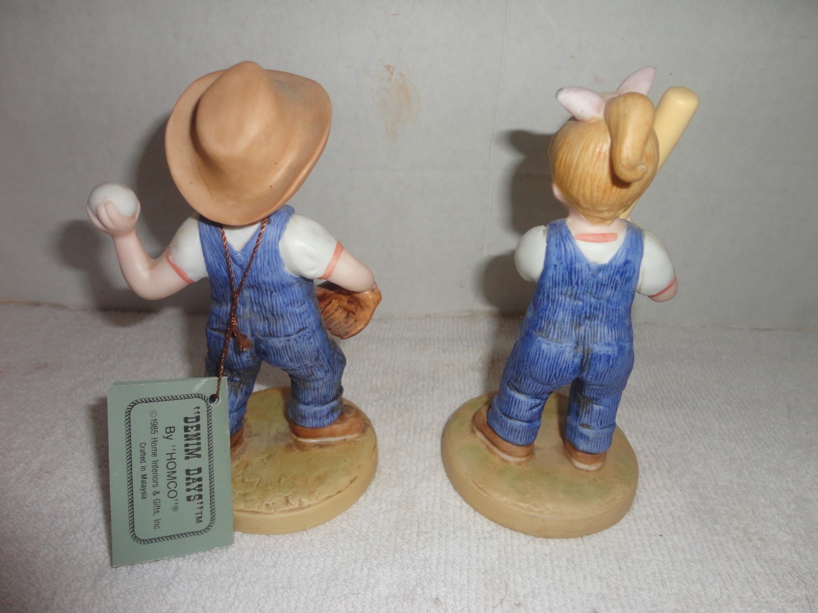 SET OF 2 Vintage 1985 Homco Denim Days Figurine 'LET'S PLAY BALL #1522