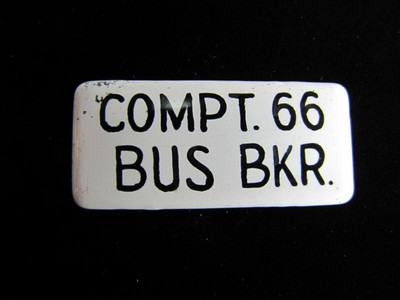 Old COMPT 66 BUS BKR Industrial Plant Porcelain Sign small enamel nameplate