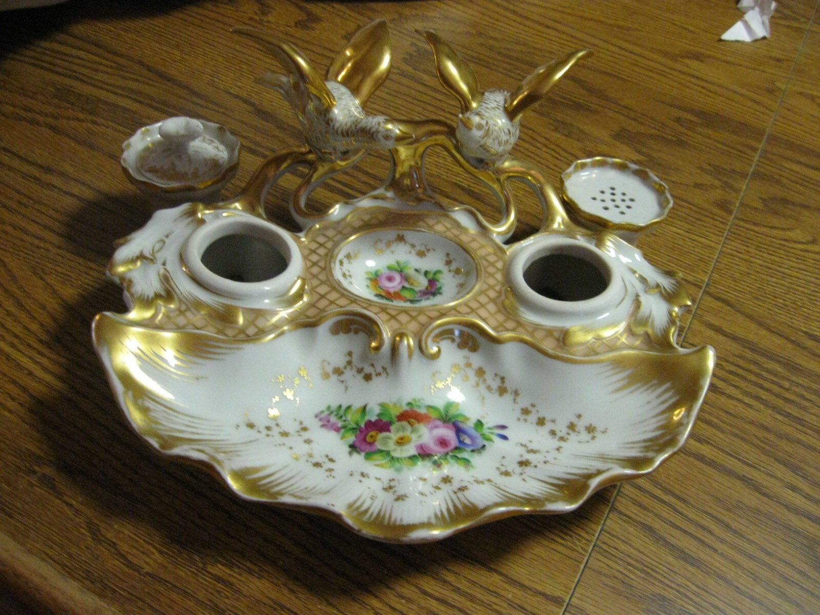 ANTIQUE KPM DESK SET, INKWELL , DUSTER  AND TRAY FROM GERMANY EXQUISITE