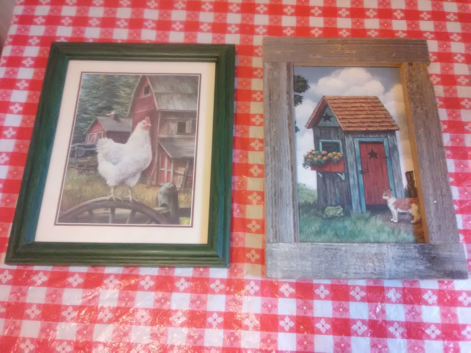 Vintage framed recycled farm house wood picture frame art hand made )(*^^@@D5