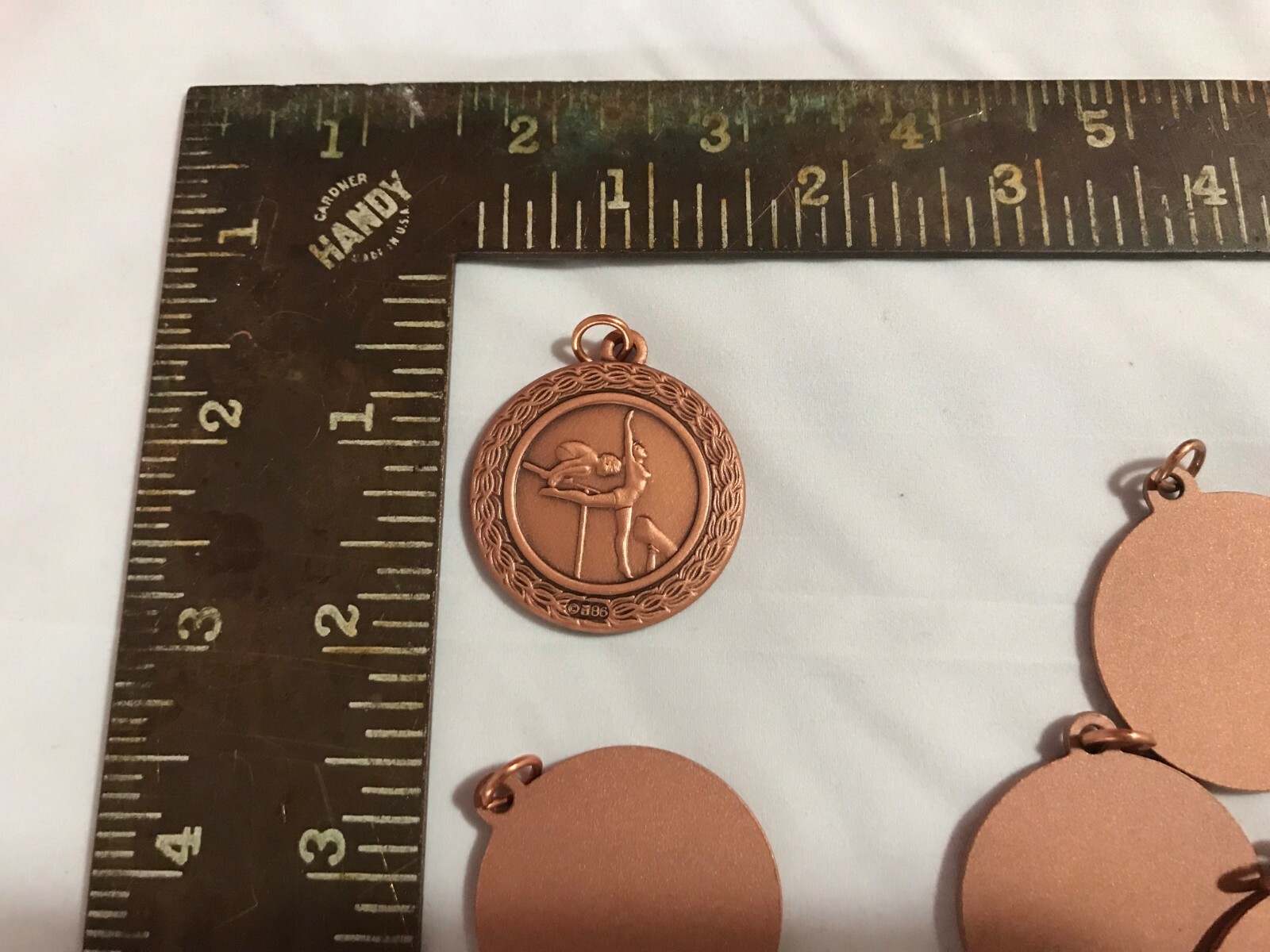 Lot of 6 Female Gymnastics Bronze Color Award Medals Pendants