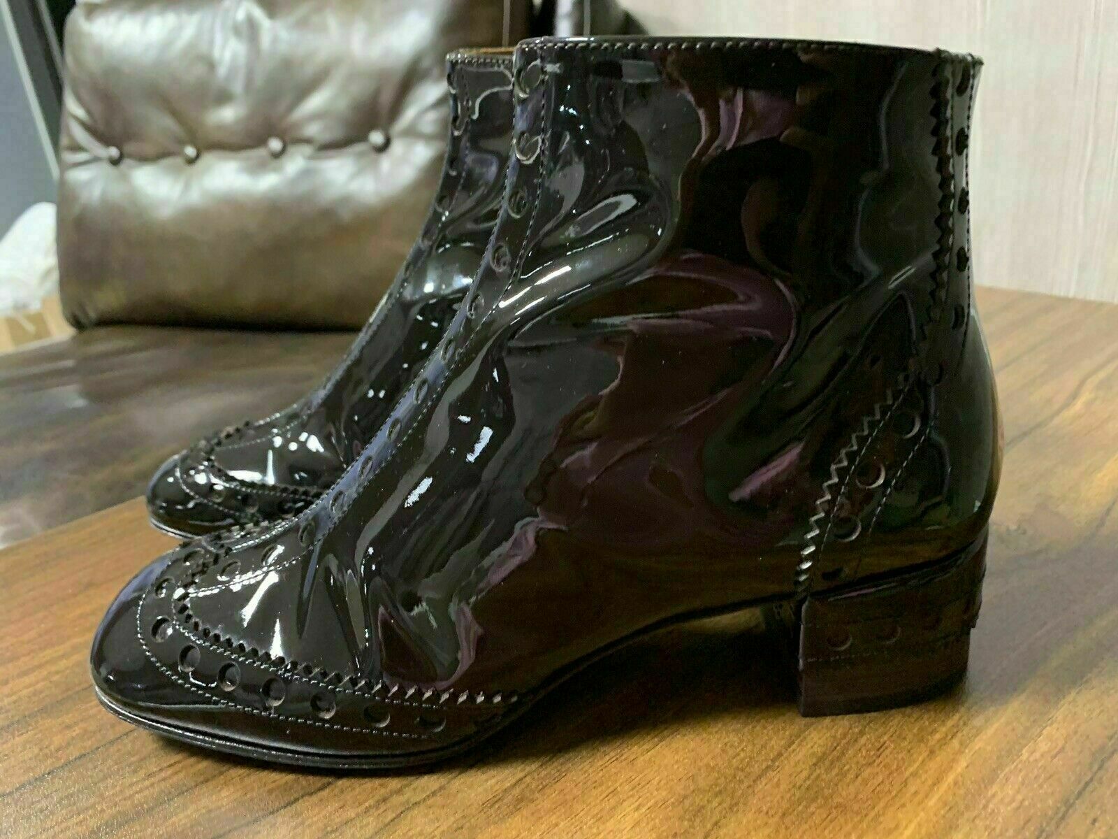 Pre-owned Chloé Chloe Perry Ankle Brogue Boots Iconic Shoes Booties 37.5 In Brown