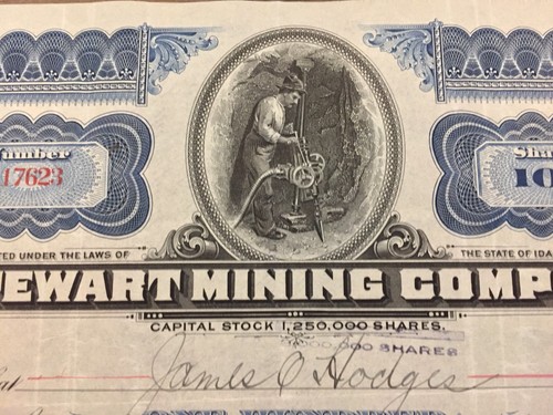 Stewart Mining Company Stock Certificate 100 Shares 1915 Idaho
