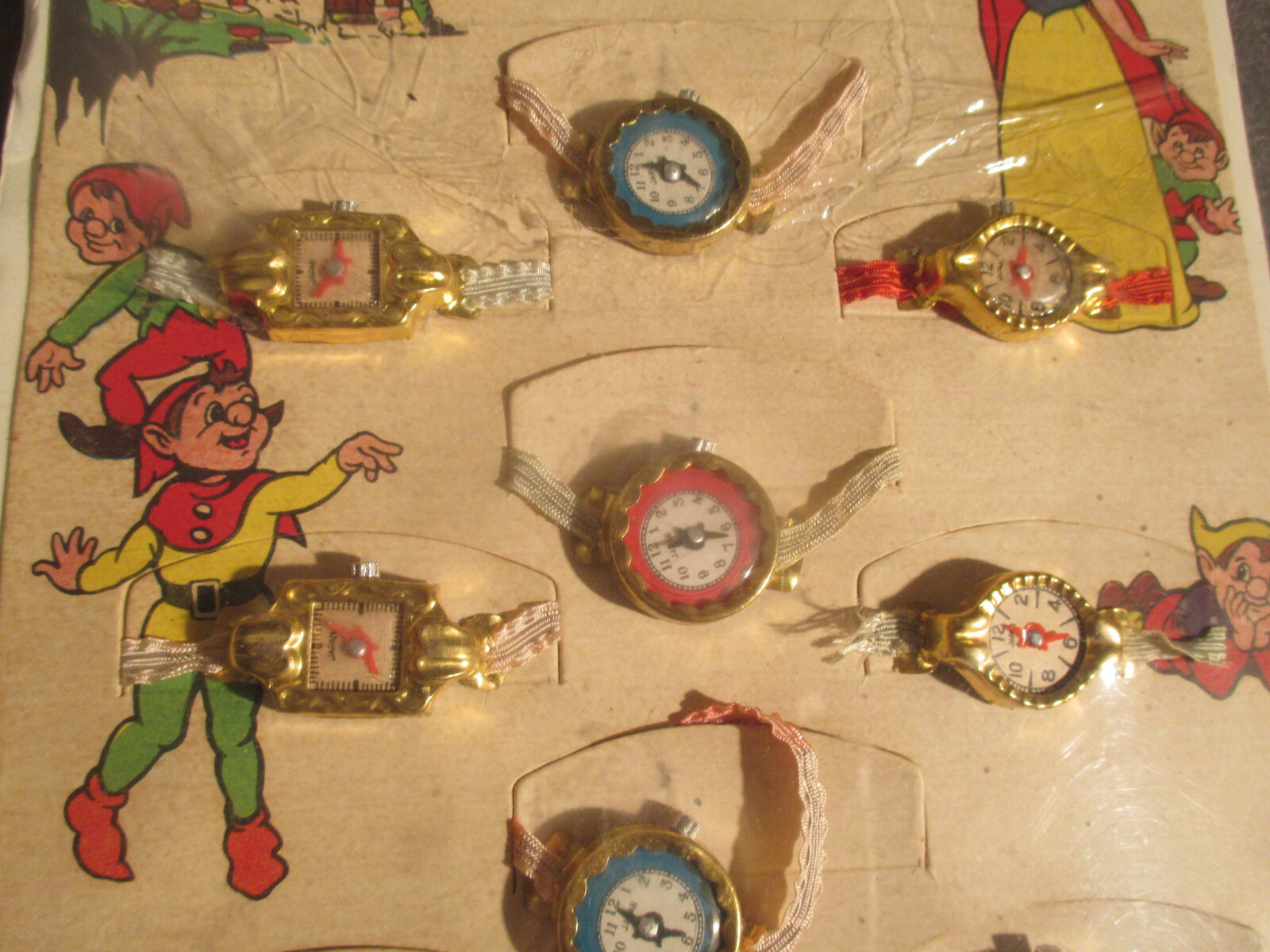 Antique Disney Style Children's Toy Watch Display Card of 12 Toy Watches.