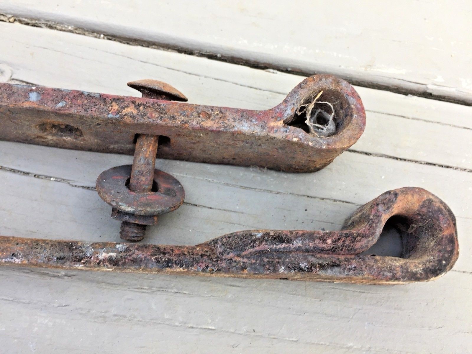 Six ANTIQUE HAND FORGED IRON STRAP HINGES 12-20