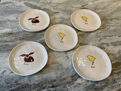 Rae Dunn M Studios Magenta Set- 5 Easter Lunch Plates-3 Chick, 2 Bunny- READ
