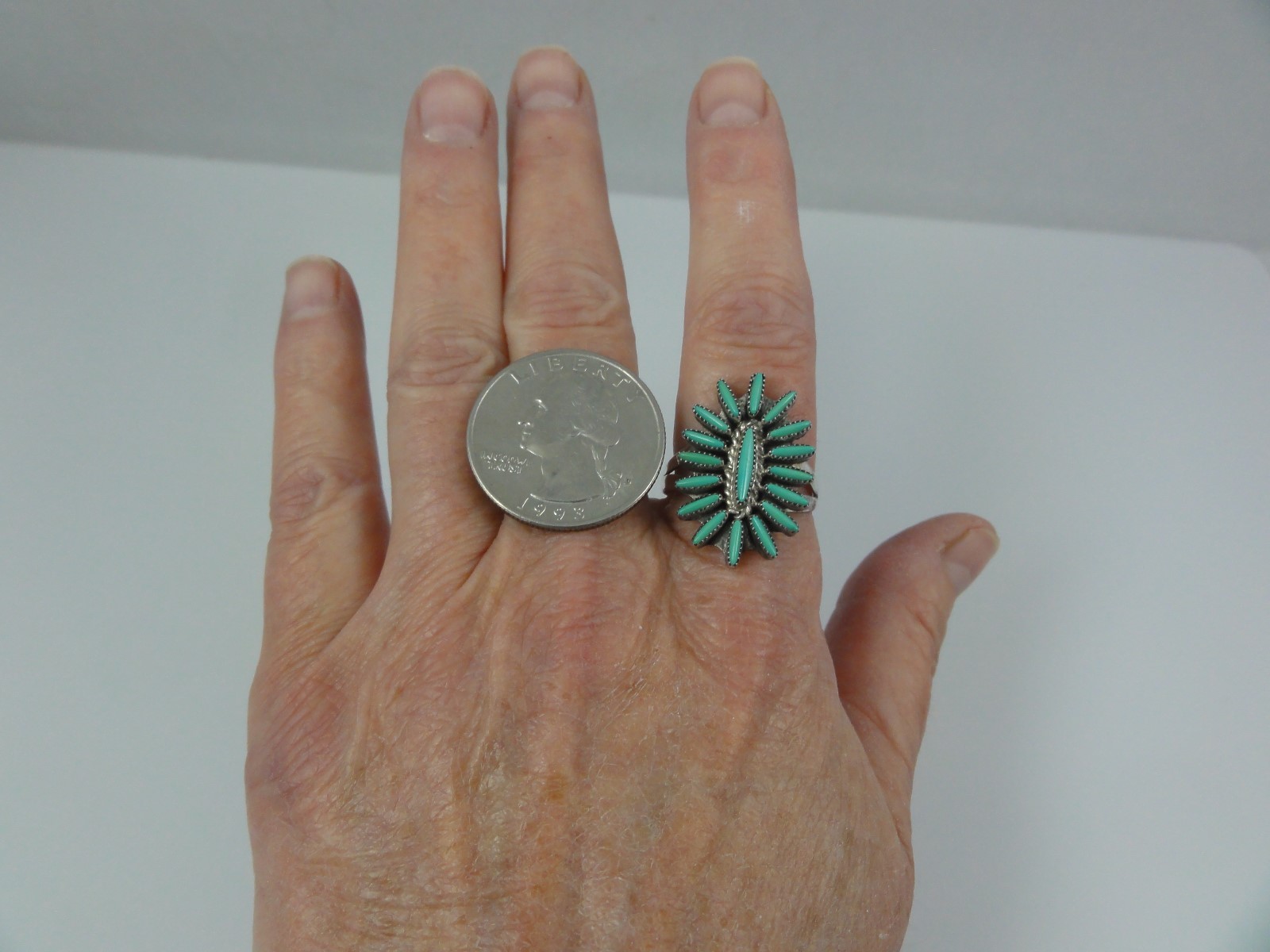 Signed B.W JR Silver Turquoise Petit Point Cluster Sz 9 Ring Southwestern