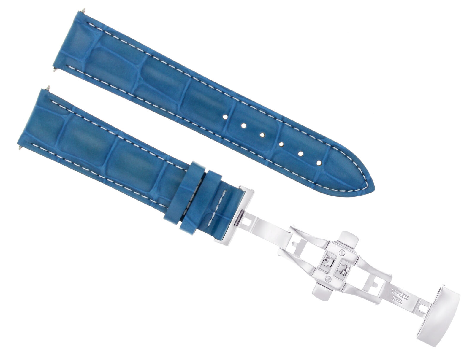 20MM LEATHER WATCH STRAP BAND DEPLOYMENT CLASP FOR ULYSSE NARDIN LIGHT BLUE