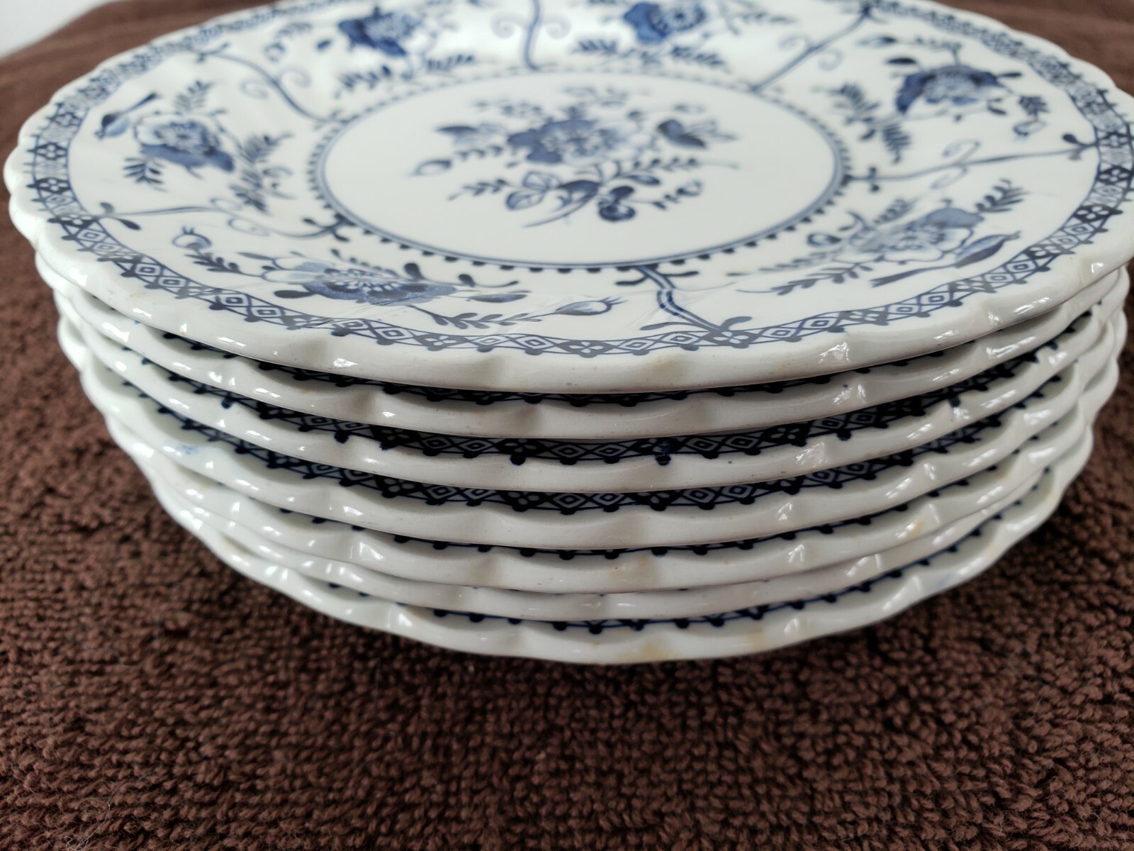 7 Vtg Johnson Brothers England INDIES Ironstone Bread & Butter Pl Blue and White