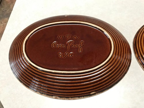 2 Brown Drip Oval Serving Platter 12
