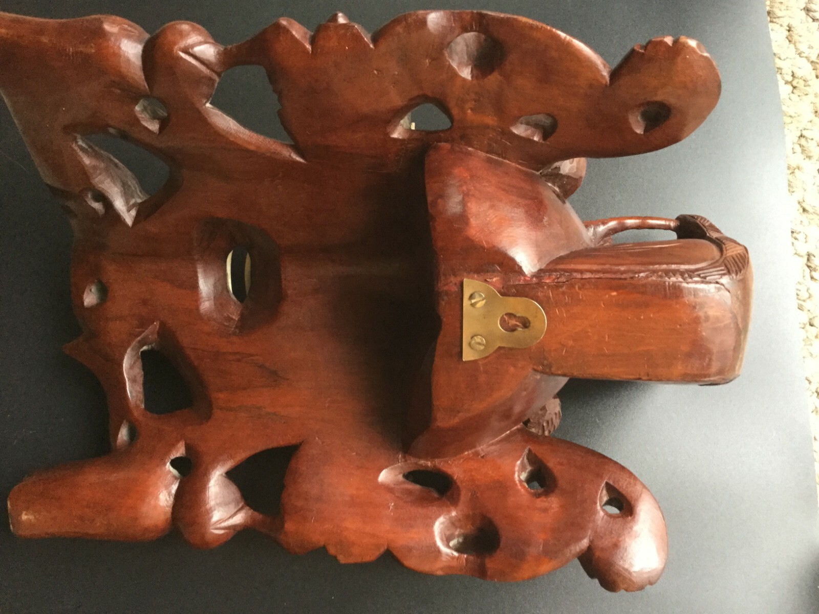 Vintage Asian Chinese Emperor & Empress, Dragons Hand Carved Wood Mask Rosewood