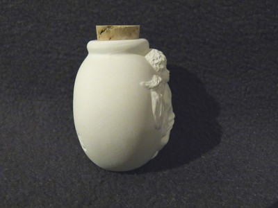 Ceramic white bisque round vessel with cherub  design and scent oil,UNUSUAL, NEW