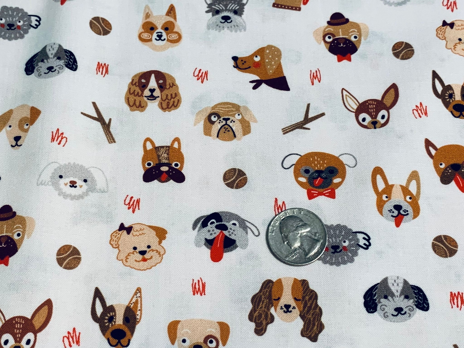 Fabric Whiskers and Tails Dogs on White KAUFMAN Cotton 1/4 Yard SRK-20416-1