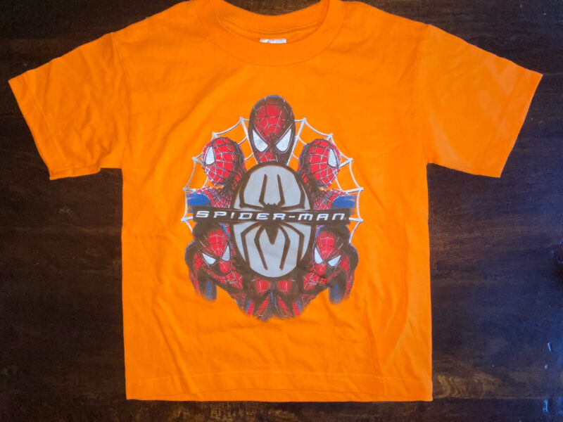 Vintage Spiderman Marvel Graphic Kids Orange  T Shirt Size 7(L)