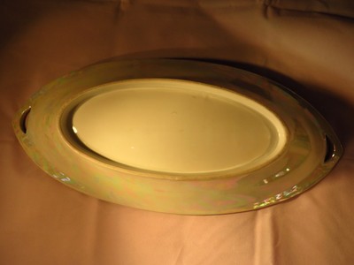 Vintage Floral Hand Painted Oval Bowl with Gold Trim and Handles