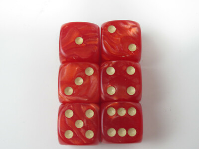 NEW Dice Set of 6 D6 (16mm) - Pearl Red