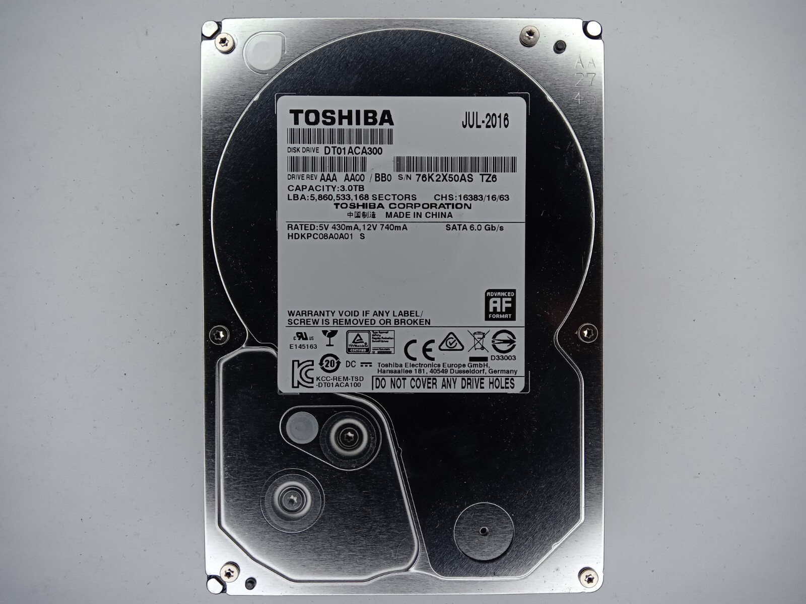東芝 TOSHIBA ◇TOSHIBA 東芝 DT01ACA300 3TB ハードディスク 未開封