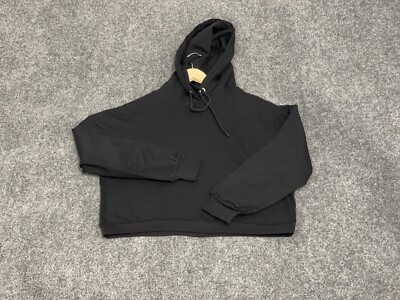  Pull&Bear  Hoodie Womens Medium Cropped Loose Sweatshirt Black Cotton  N287