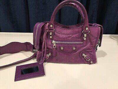 Balenciaga Classic City Mini Purse Handbag Crossbody Purple Silver