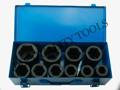 10 PC 1'' ONE INCH DRIVE DR LARGE SIZE AIR BLACK IMPACT SOCKET WRENCH TOOL SET MM