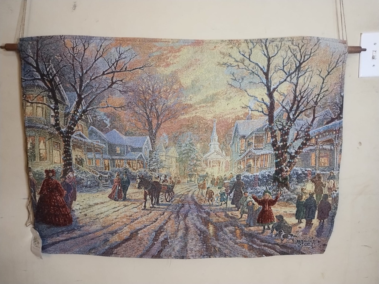 Thomas Kinkade Fiber Optic Wall Tapestry Victorian Xmas Thomas Kinkade Fiber Optic Wall Tapestry Victorian Xmas