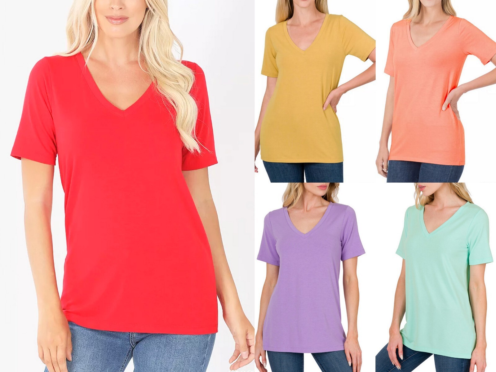 Women's V Neck Short Sleeve Top Loose Fit T Shirt | eBay