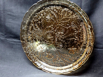 Vintage JEANNETTE 13.5'' Platter LOUISA MARIGOLD Pattern Clear With Mirror Effect