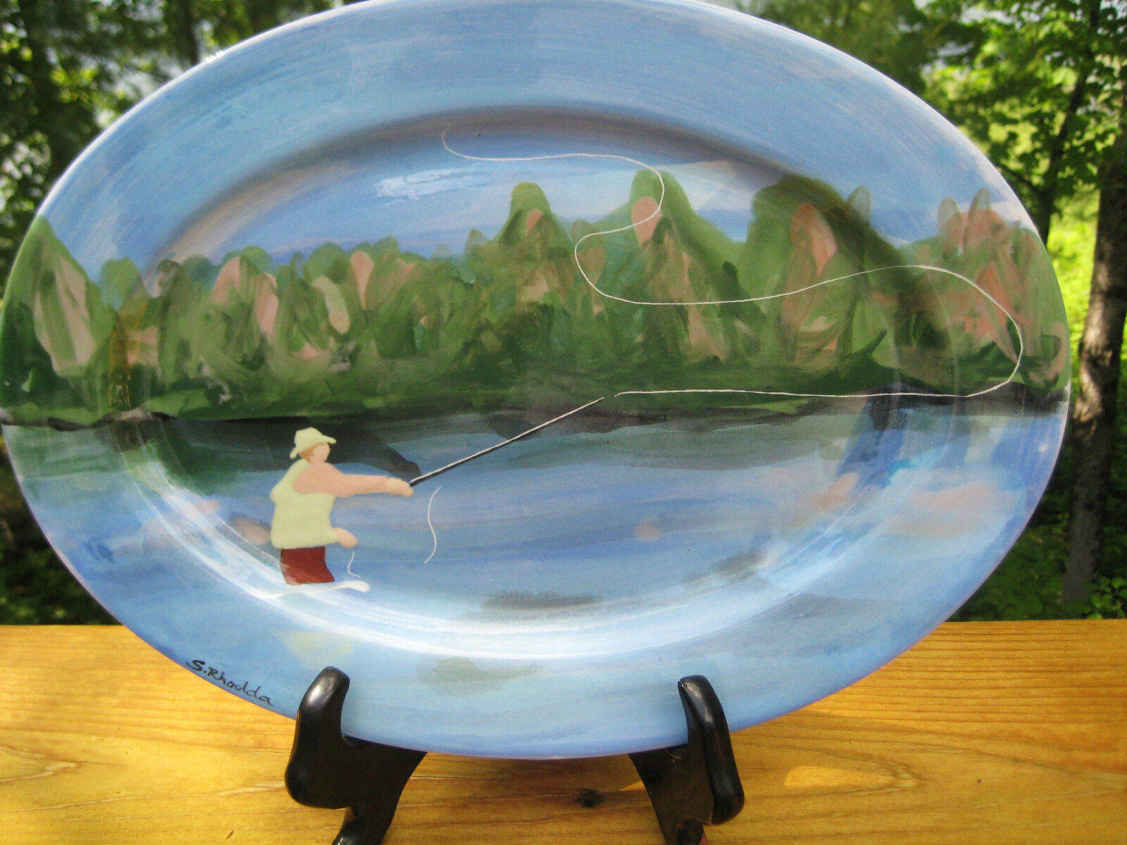 2  FLY FISHING DISPLAY PLATES HAND PAINTED