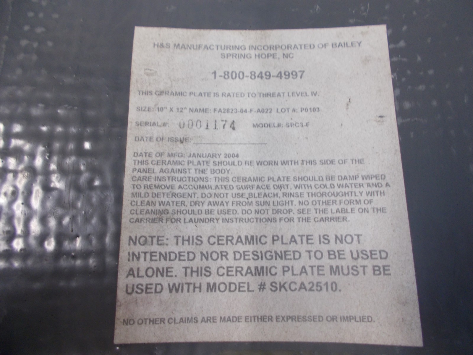 Ballistic Sapi Ceramic Large Protection Plate Curved