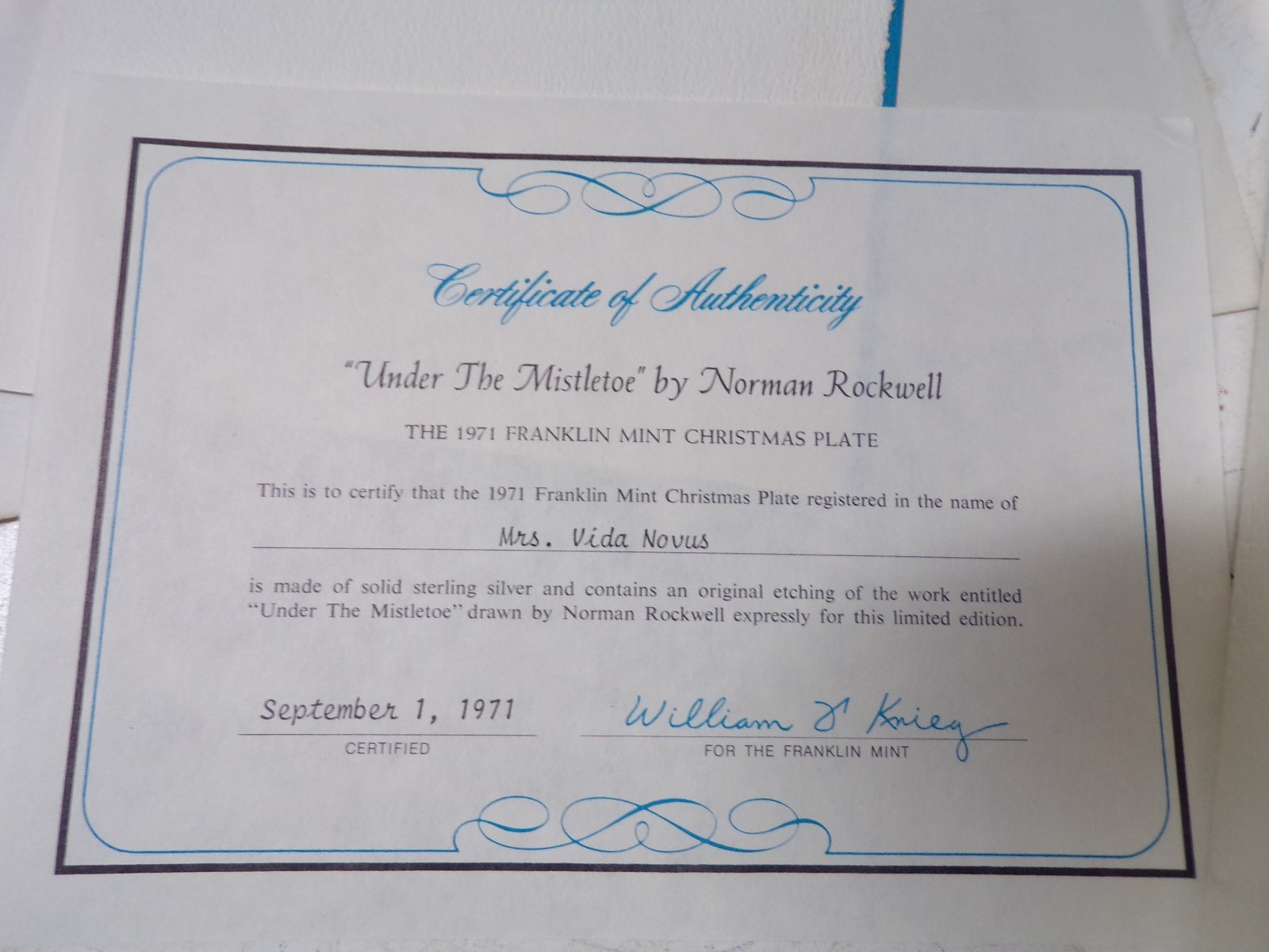 1971 Sterling Silver Franklin Mint Norman Rockwell Plate Mistletoe