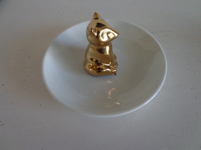 gold cat trinket tray for rings etc, ceramic