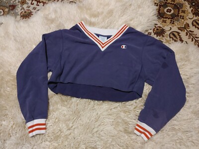 VINTAGE CHAMPION REVERSE WEAVE PURPLE HALF CROP CHOPPED SWEATSHIRT SIZE Medium