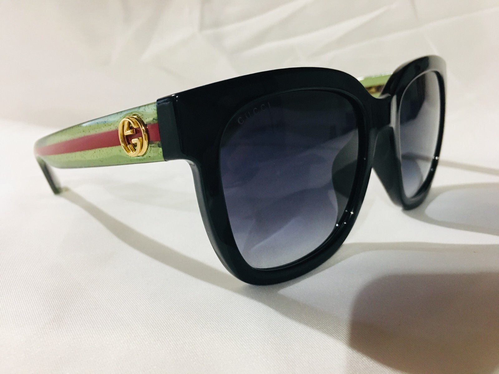 Authentic New Gucci GG0034SN 002 Black Green Red Stripe Grey