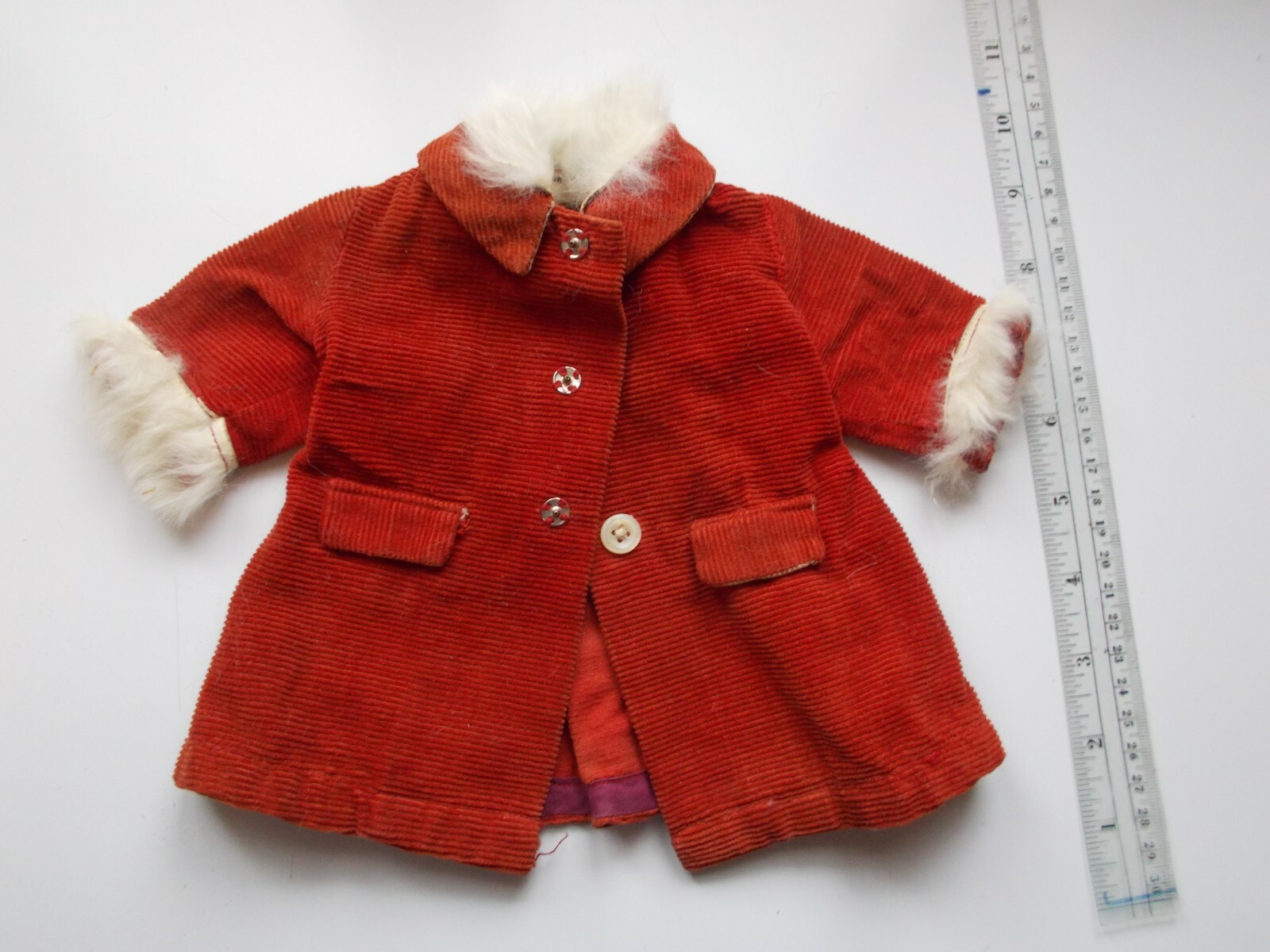 VINTAGE LOT OF DOLL CLOTHES 3 COATS ONE CHATTY CATHY MARKED FUR COLLARS CUTE
