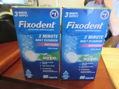 2 Ct Fixodent 3 Minute Daily Denture Cleanser Whitening Plus Scope 180 Tabs tota