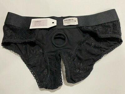 RodeoH Mid Rise Black Crotchless Lace Panty Harness, FTM / Pegging, RRP $95