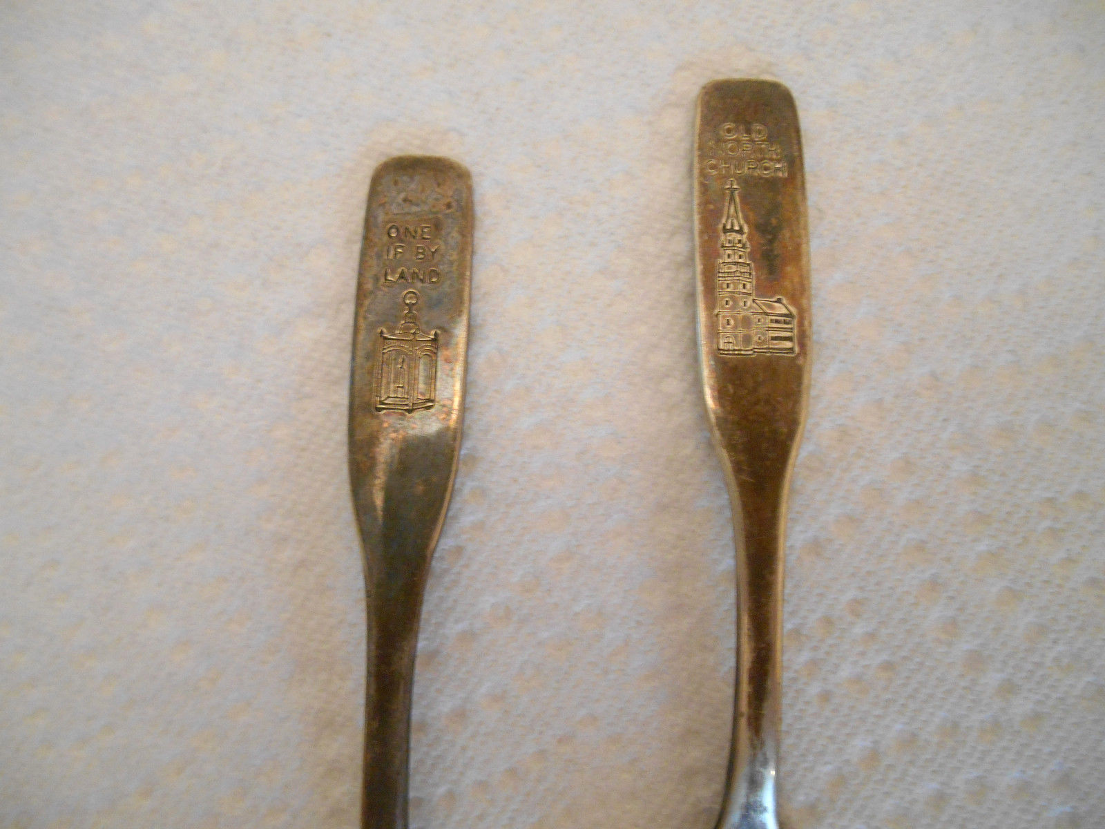 Pair Vintage Old North Church One If By Land International Silver Souvenir Spoon