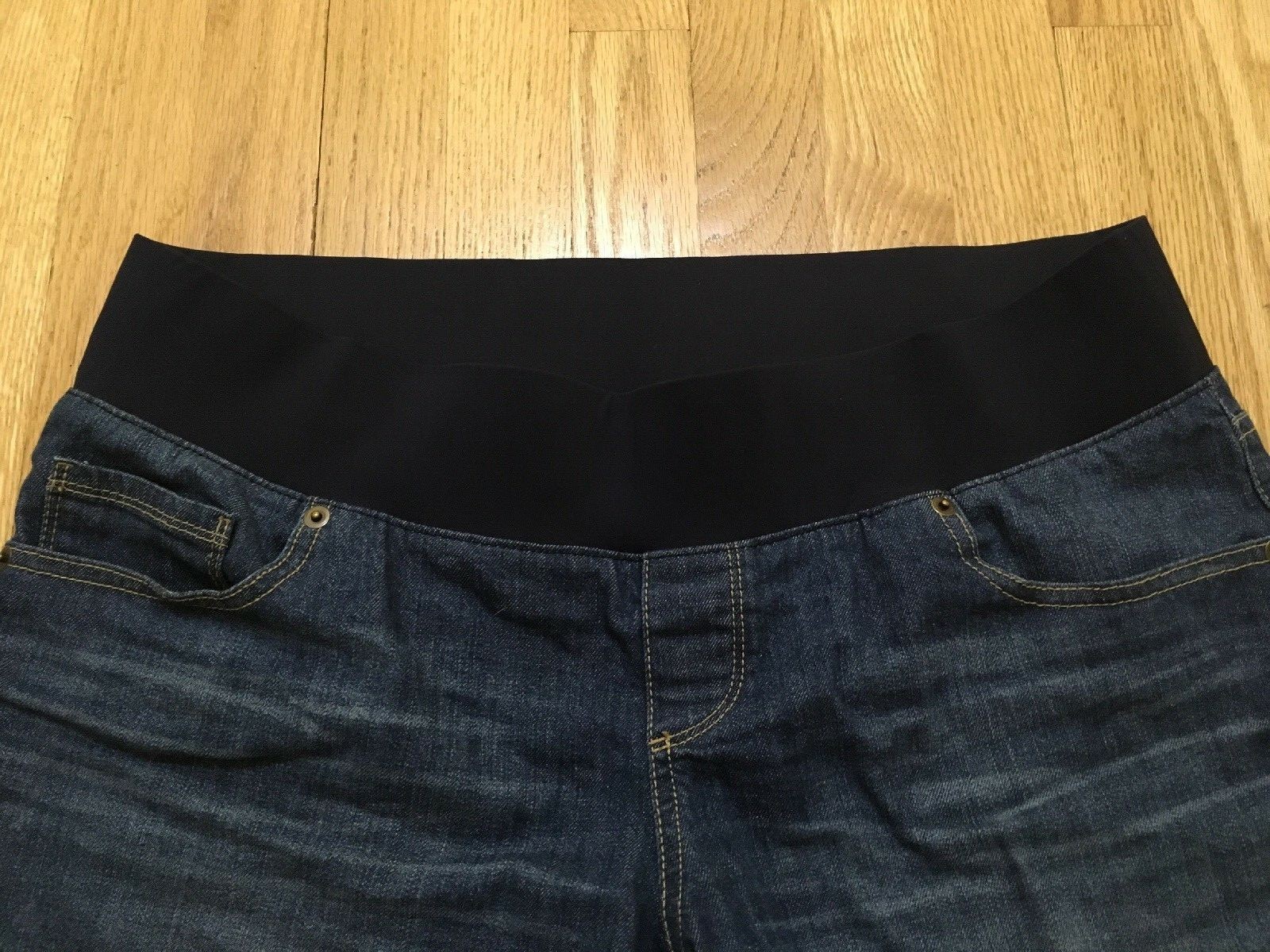 Maternity Jean Shorts LARGE Sz 12/14 Distressed Dark Wash Denim Cutoffs PreOwned