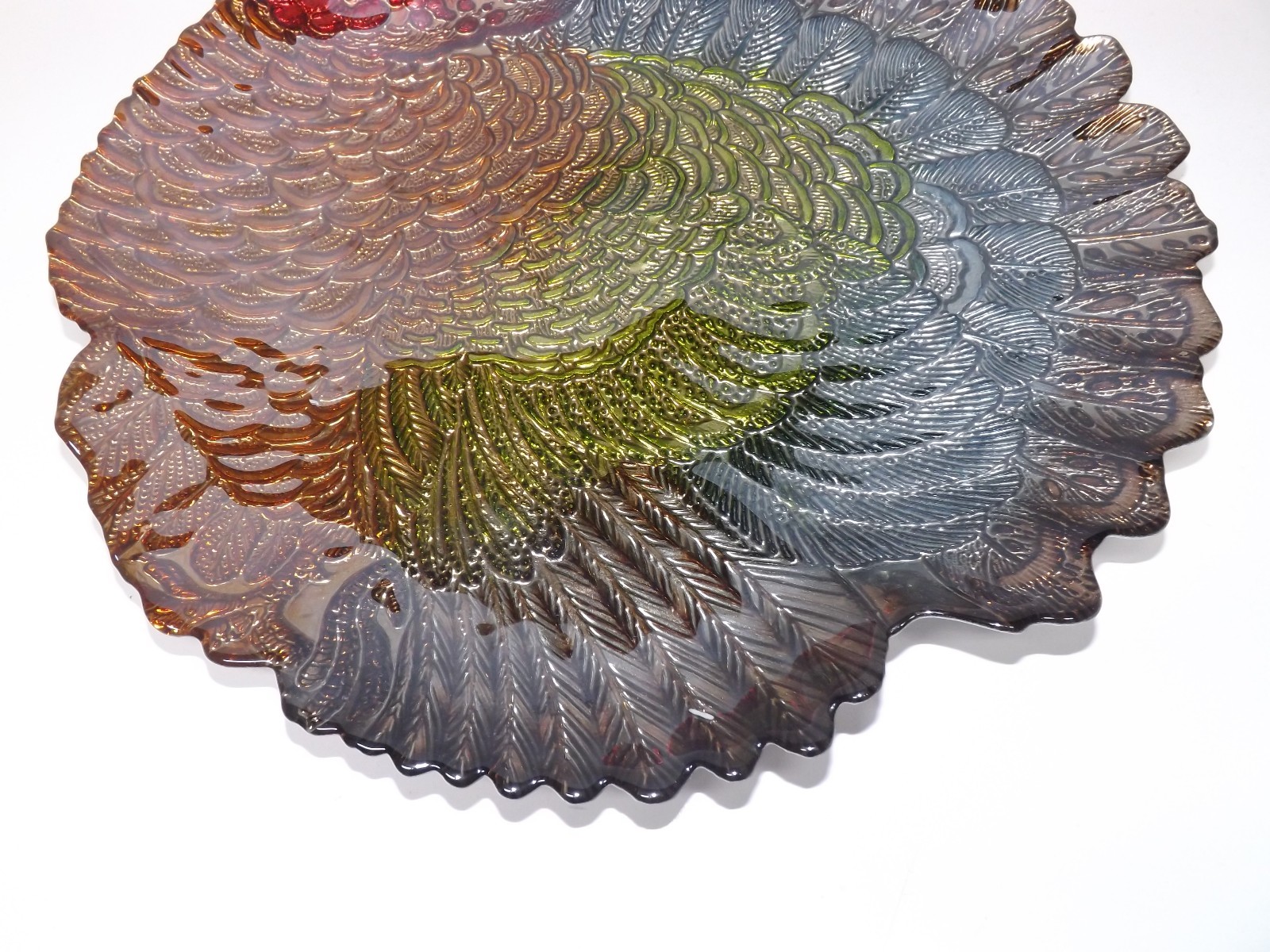 MULTI COLOR LARGE GLASS TURKEY ART DECO CENTERPIECE MOON BOWL DISH PLATTER FRUIT