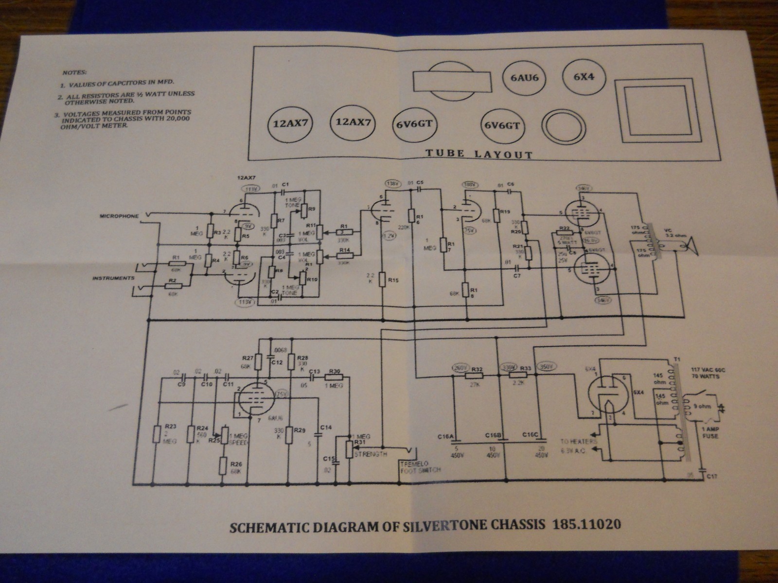 Vintage Silvertone 1482  Guitar Amplifier Instruction Manual Schematic 1960's