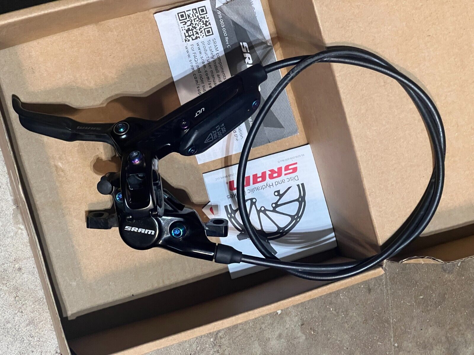 SRAM Level Ultimate Front & Rear Disc Brakes, Black/Rainbow SRAM Level Ultimate Front & Rear Disc Brakes, Black/Rainbow