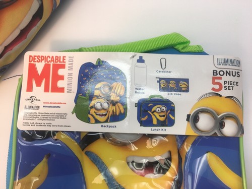 Despicable Me Backpack, 5pc Set, Lunch Bag,Gadget Case, Water Bottle, Carabiner