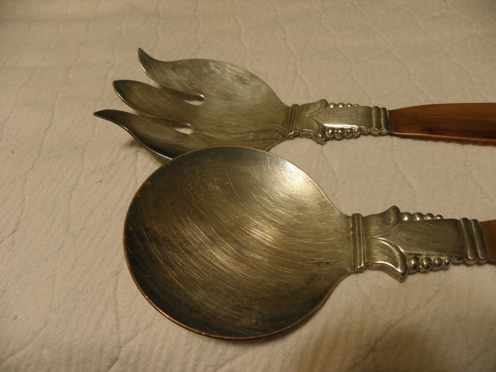 Copper & silver plate salad servers by Coppercraft Guild