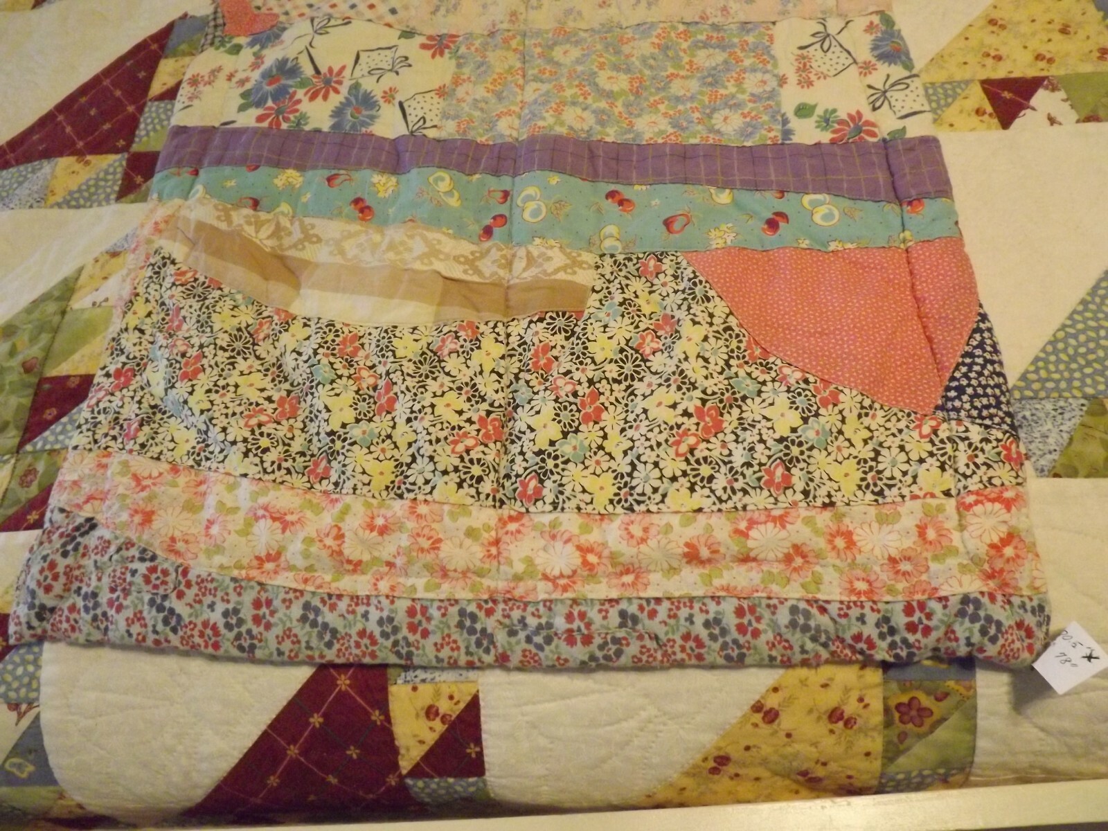 Vintage CRAZY Pieced Quilt top Runner Hand appliqued 1940's - 50's Patchwork